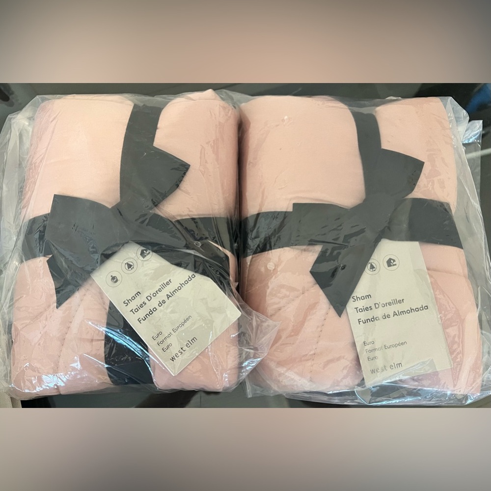 West Elm Silky Tencel Petal Stitch Euro Shams Set of 2 BNIP